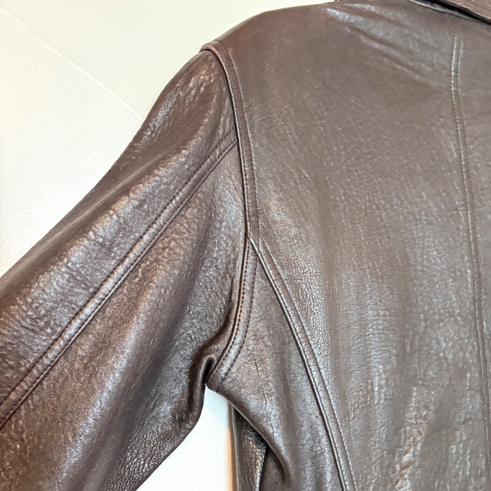 Y2K 90s Scully Leather Jacket Women Size 6 Brown Textured Button Front Blazer - Picture 16 of 16